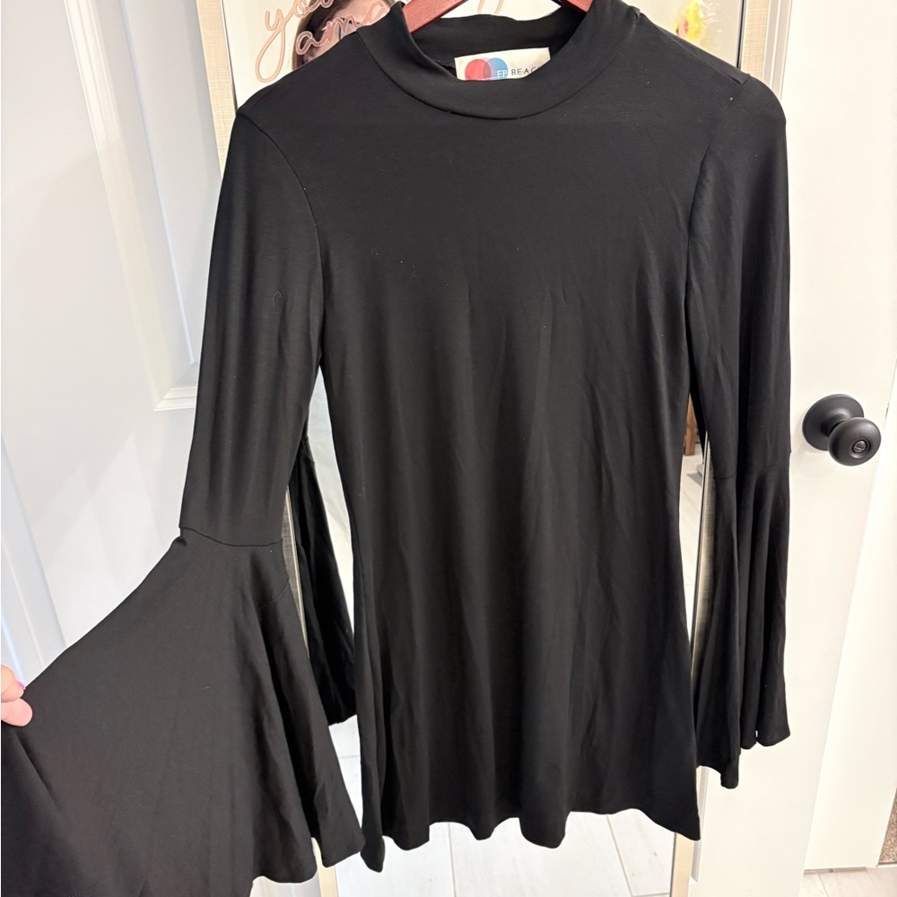 Free People Black Mini Dress with Bell Sleeves